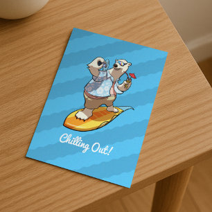 Carte Postale Ours polaire cool surf avec cocktail Dessin