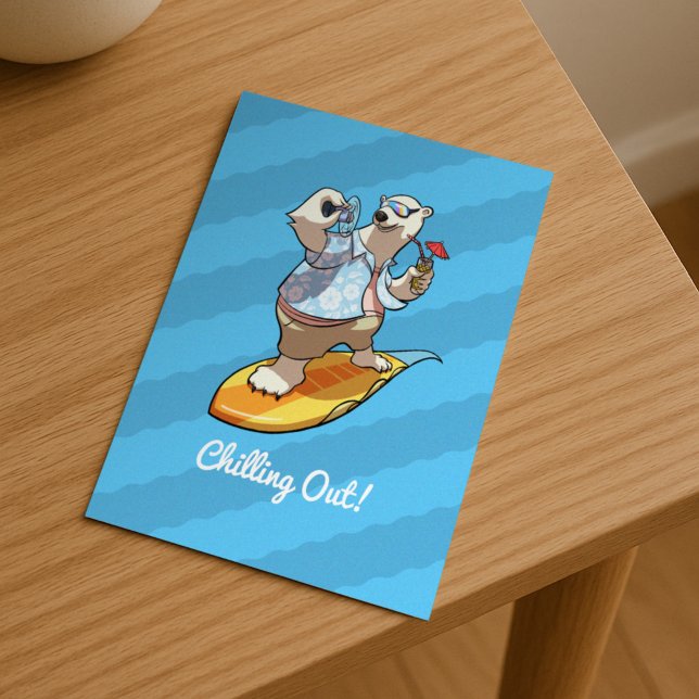 Carte Postale Ours polaire cool surf avec cocktail Dessin (Créateur téléchargé)