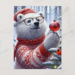 Carte Postale Ours polaire de Noël et cardinal
