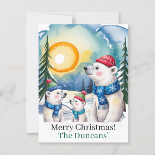 Carte Postale Ours polaire d'hiver Noël de famille