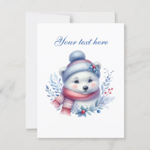 Carte Postale Ours polaire d'hiver saisonnier mignon ajouter le 