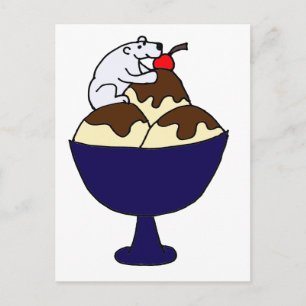 Carte Postale Ours polaire drôle mangeant un sundae de glace