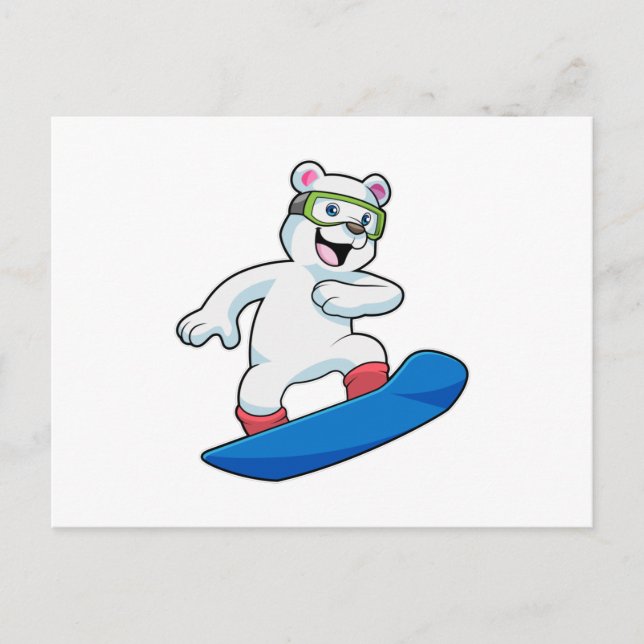 Carte Postale Ours polaire en Snowboardeur avec Snowboard (Devant)