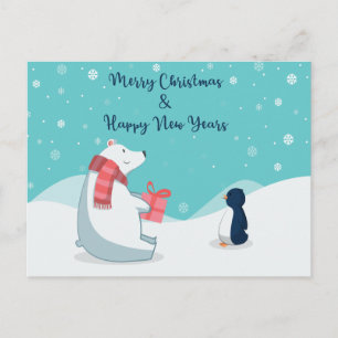 Carte Postale Ours polaire et pingouin !