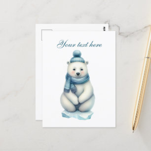 Carte Postale Ours polaire hivernal saisonnier mignon Hiver ajou