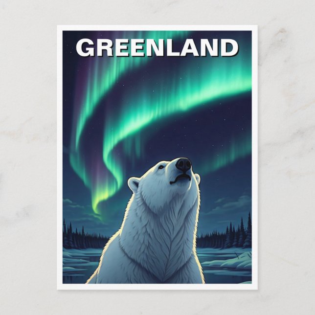 Carte Postale Ours polaire lumières du nord Groenland (Devant)