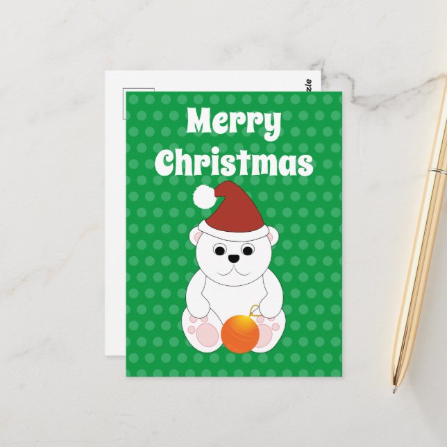 Carte Postale Ours polaire Noël chapeau de Noël Personnaliser (Devant/Arrière en situation)