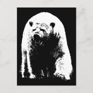 Carte Postale Ours polaire noir et blanc Pop Art