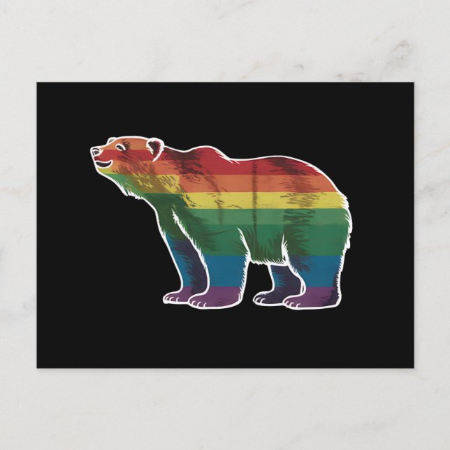 Carte Postale Ours polaire rétro arc-en-ciel Lesbienne Gay pride (Devant)