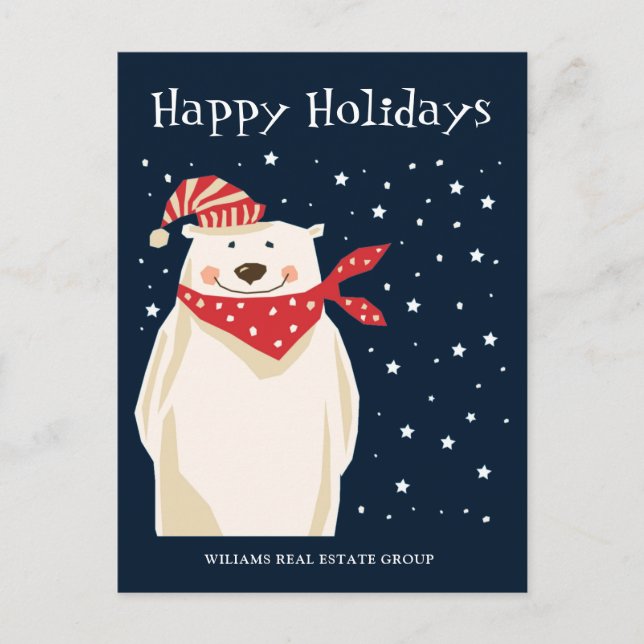Carte Postale Ours polaire Santa Chapeau Noël Accueil d'entrepri (Devant)
