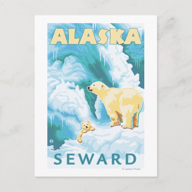 Carte Postale Ours polaires & Cub - Eau douce, Alaska (Devant)