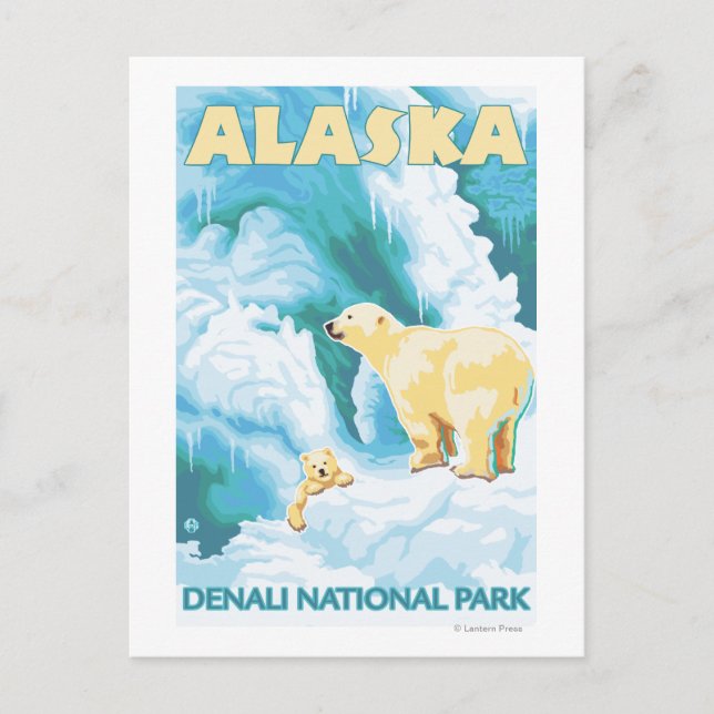 Carte Postale Ours polaires & Cub - Parc national de Denali, Ala (Devant)