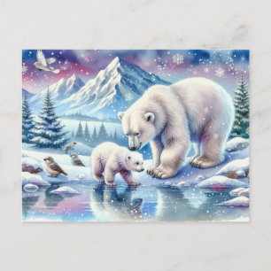 Carte Postale Ours polaires et peinture de scène hivernale ennei
