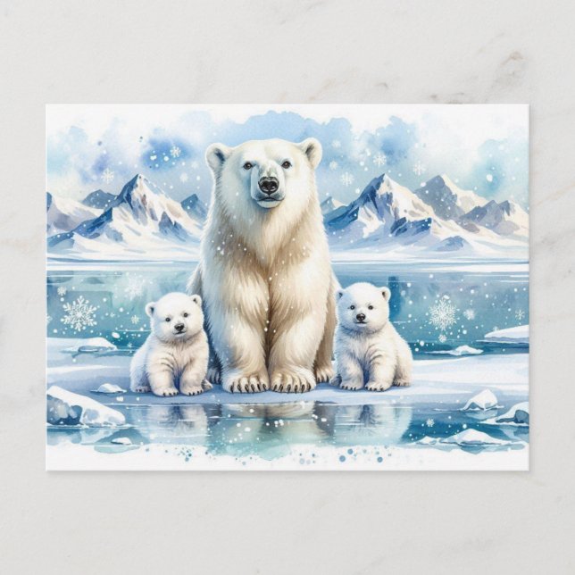 Carte Postale Ours polaires et peinture de scène hivernale ennei (Devant)