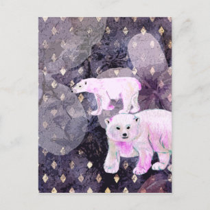 Carte Postale Ours pourpres - Animaux arctiques Motif rétro 