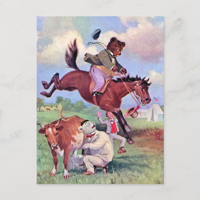 Carte Postale Ours Roosevelt équitation Rodéo Chevaux (Devant)