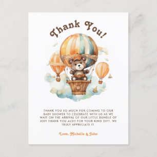 Carte Postale Ours rustique mignon avec baby shower à ballons