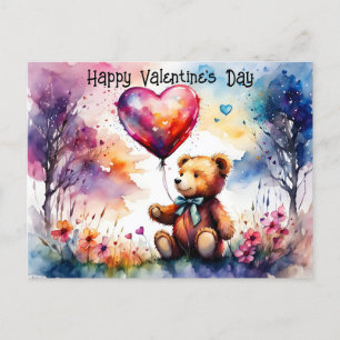 Carte Postale Ours Valentine Teddy avec ballon en forme de coeur