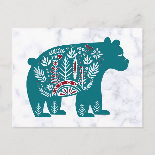 Carte Postale Ours vintage bleu scandinave (Devant)