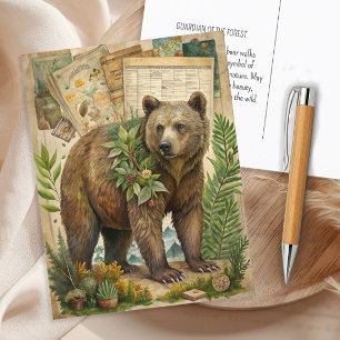 Carte Postale Ours Vintage Rustique Nature Faune Bois