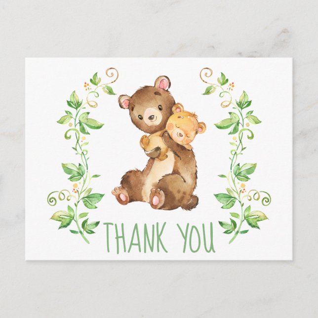 Carte Postale Ours Zoo Animaux Baby shower Merci Note (Devant)