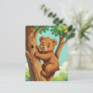 Carte Postale Ourson mignon grimpant à un arbre