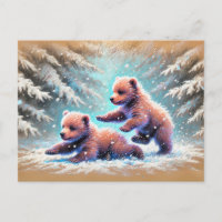 Oursons joueurs dans un dessin à la craie pastel n