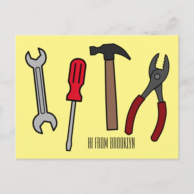 Carte Postale Outils de menuiserie illustration de dessin animé  (Devant)
