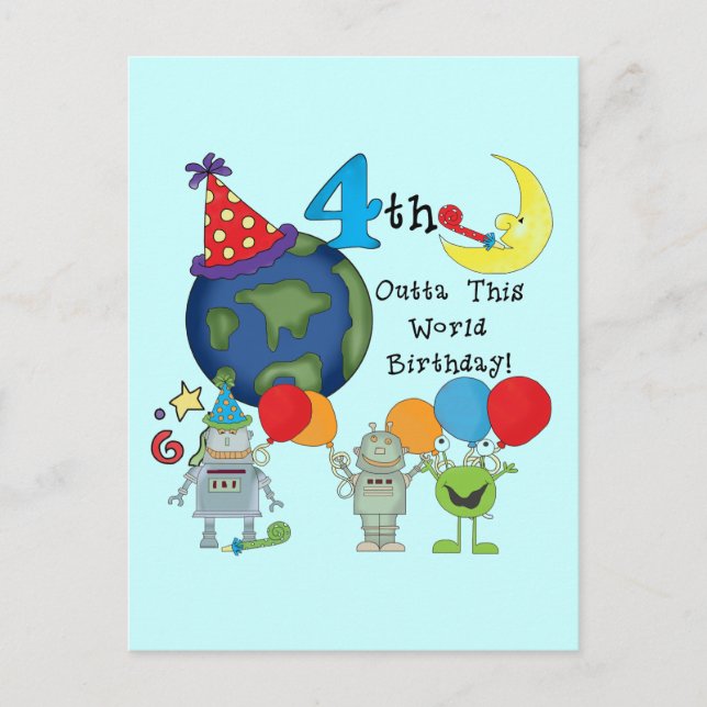 Carte Postale Outta This World 4th Birthday Tshirts et cadeaux (Devant)