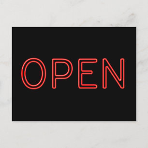 Carte Postale OUVRIR des lettres en néon rouge sur un Arrière - 