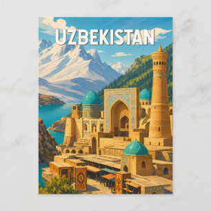 Carte Postale Ouzbékistan Illustration Voyage Art Vintage