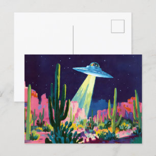Carte Postale OVNI Alien dans le désert