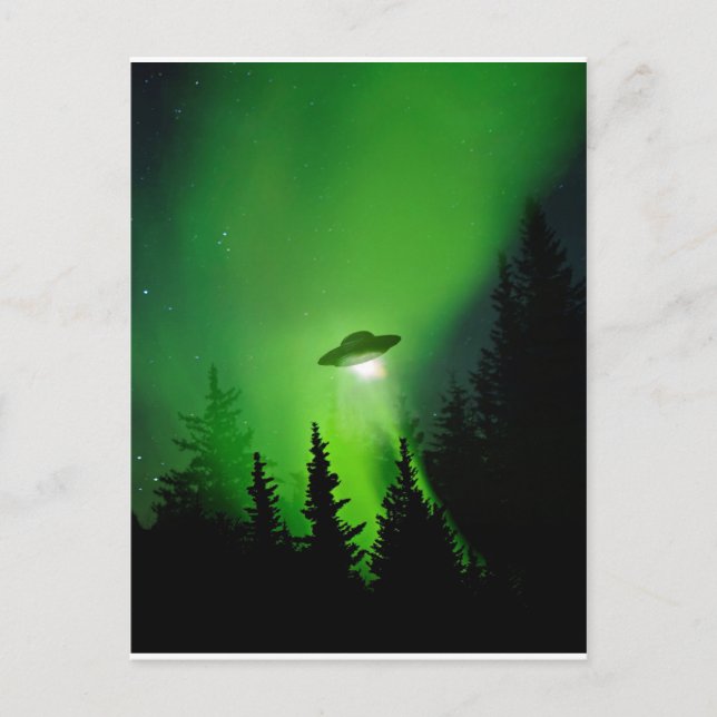 Carte Postale OVNI avec aurores boréales (Devant)
