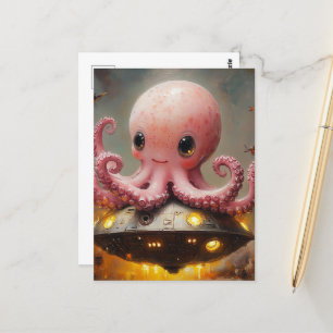 Carte Postale OVNI de pieuvre rose bébé