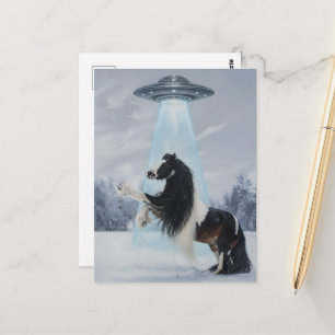 Carte Postale OVNI enlevant un cheval Gypsy Vanner