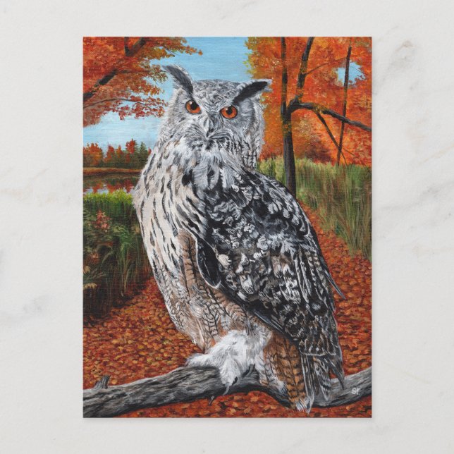 Carte Postale Owl in Autumn forest fine art (Devant)