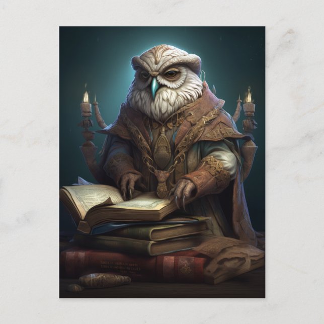 Carte Postale Owl Librarian Imaginaire Art (Devant)