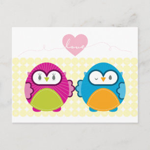 Carte Postale OWL LOVE :: fille vive + garçon