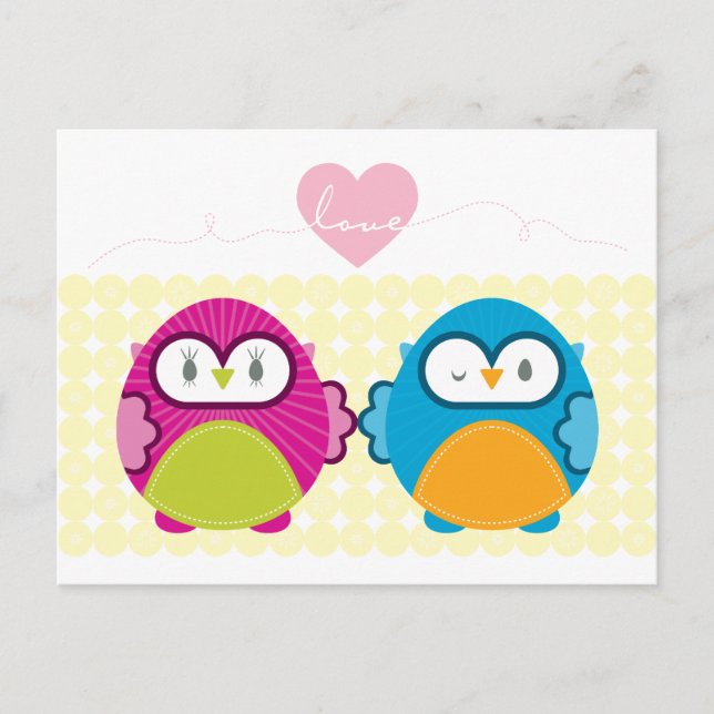 Carte Postale OWL LOVE :: fille vive + garçon (Devant)