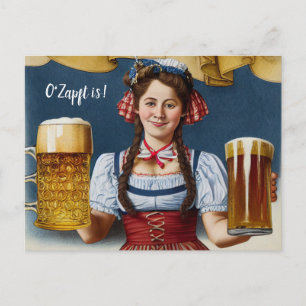 Carte Postale O'Zapft is! Femme en Dirndl avec de la bière. Münc