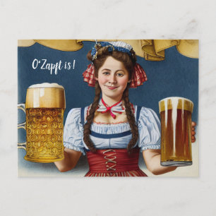 Carte Postale O'Zapft l'est ! Frau im Dirndl mit Bier. München W