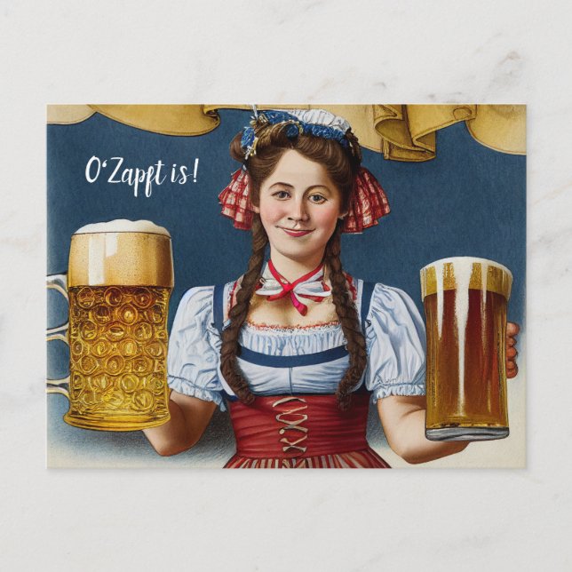 Carte Postale O'Zapft l'est ! Frau im Dirndl mit Bier. München W (Devant)