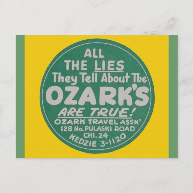 Carte Postale Ozark Mountains Vintage voyage Design Étiquette (Devant)