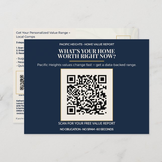 Carte Postale Pacific Heights Luxury Home Value QR Code Realtor  (Devant / Derrière)