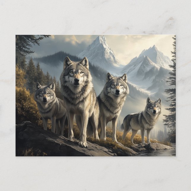 Carte Postale Pack Wolf en paysage de montagne (Devant)