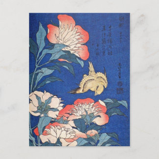 Carte Postale Paeonia Lactiflora et Canary Atlantique (Hokusai)