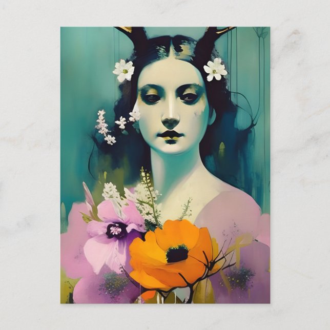 Carte Postale Pagan Woman Peint Rose Orange Flowers (Devant)