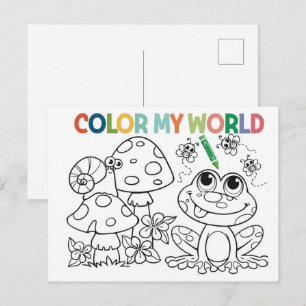 Carte Postale Page de coloriage de grenouille et d'escargot mign