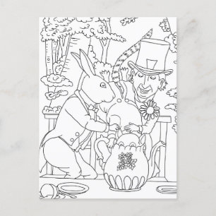 Carte Postale Page de coloriage de la porte de la souris de lapi