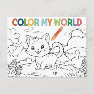Carte Postale Page de coloriage pour chaton adorant nature